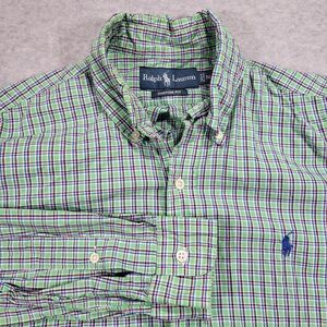 Ralph Lauren Mens Medium Custom Fit Green‎ Plaid Long Sleeve Shirt